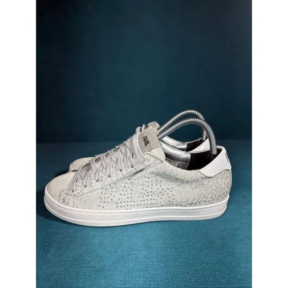 P448 John White Silver Leopard Print Sneakers Made In Italy Women’s EU 38 / US 8